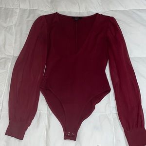 Forever 21 Maroon bodysuit with mesh sleeves